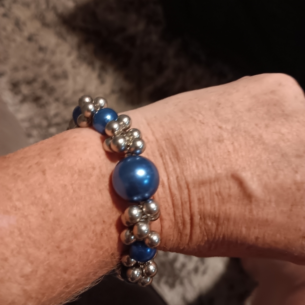 Paparazzi Blue and Silver Elegant Beaded Bracelet